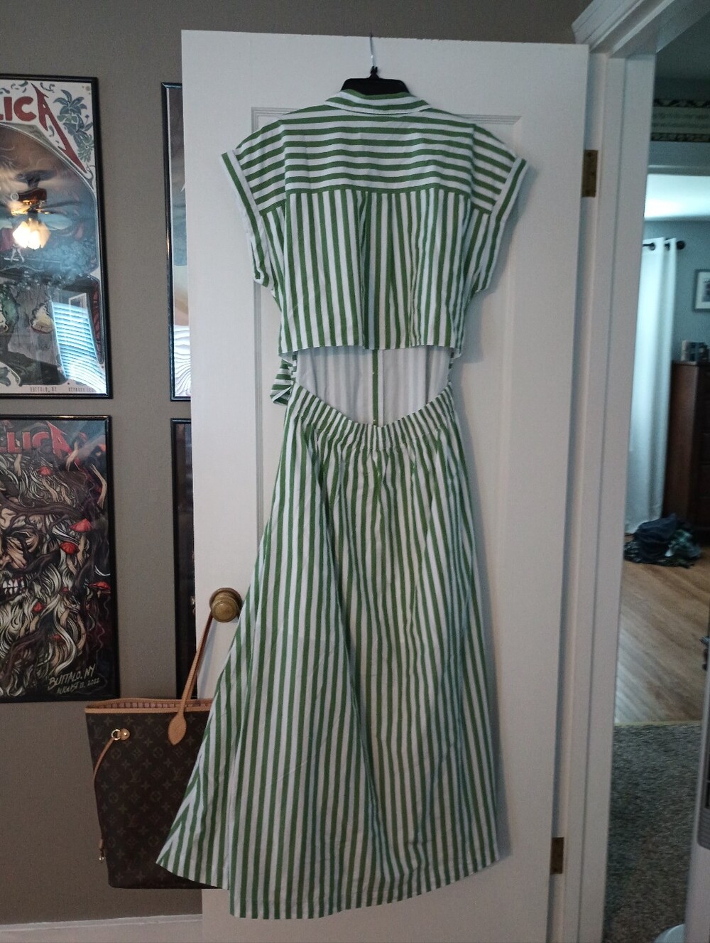 NWT LOFT Striped Shirt Dress with Waist Tie - Green/White - Picture 4 of 5